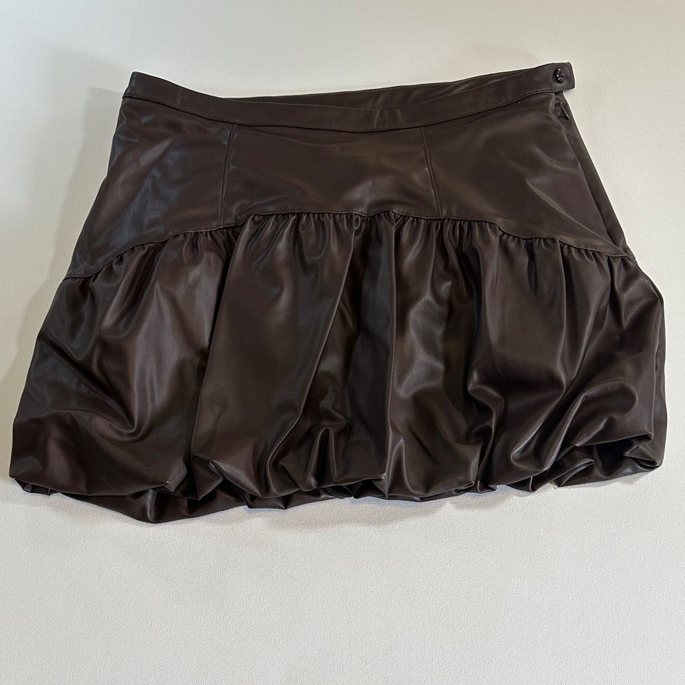 Future Collective Brown Faux Leather Bubble Mini Skirt NWOT Size M